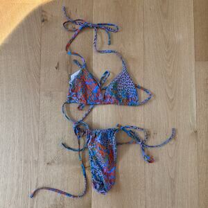 Outcast Leopard Print String Tie Bikini Top and Bottoms Size S in Multicolor